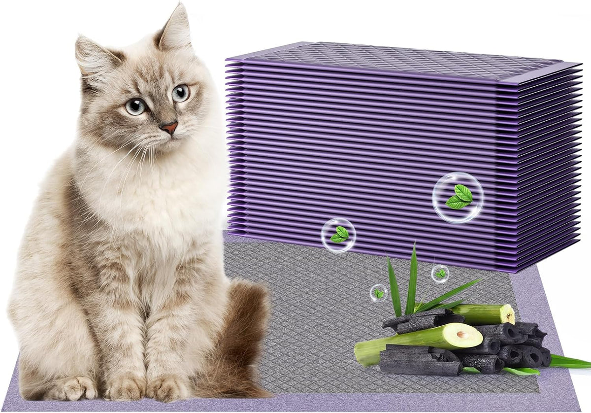 Cat Pad Refills for Litter Box, 16.9"x11.4" Odor Control Cat Pee Pads with Activated Carbon for Breeze Litter System(30Counts/Purple)