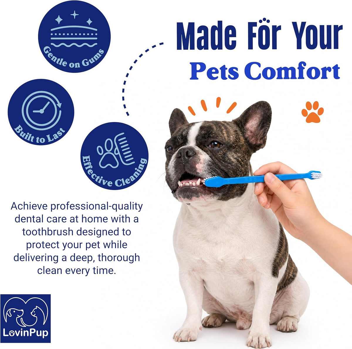 Double-Sided Dog Toothbrush Set – Cat & Dog Toothbrushes (2-Pack) | Pet Toothbrushes w/Soft Bristles – Long Handle & Gentle Cleaning Design for Pet Dental Care, Plaque & Tartar Removal at Home 