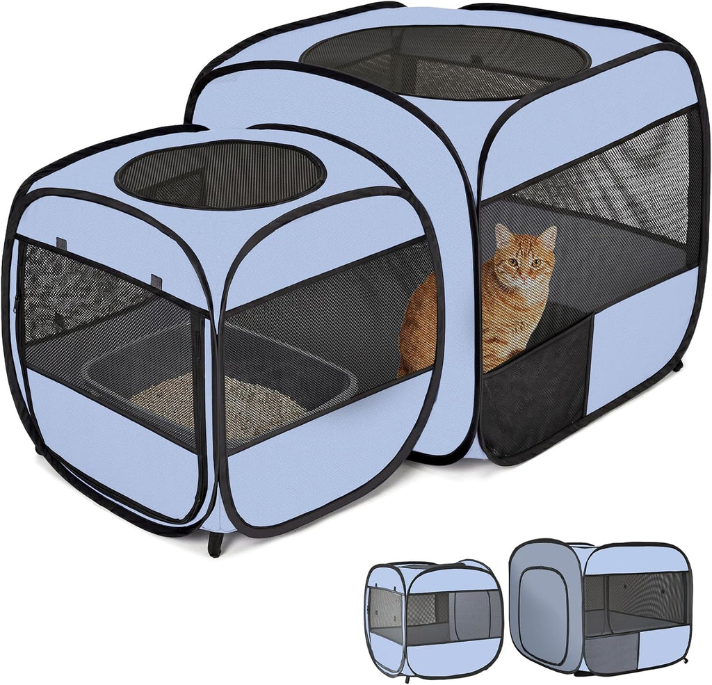 2-in-1 Portable Cat Dog Playpen, Detachable into 2 Separate Cages