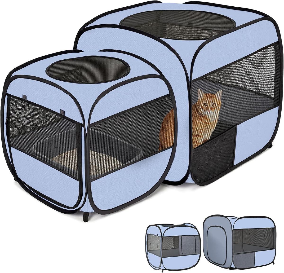 2-in-1 Portable Cat Dog Playpen, Detachable into 2 Separate Cages