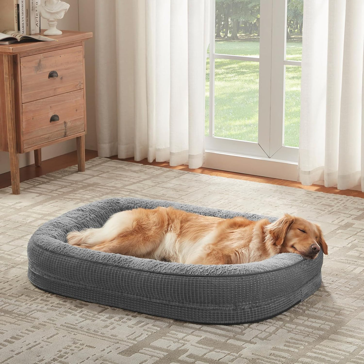 JOEJOY XL Orthopedic Dog Bed for Large Dogs, 360° Oval Bolster, 45"
