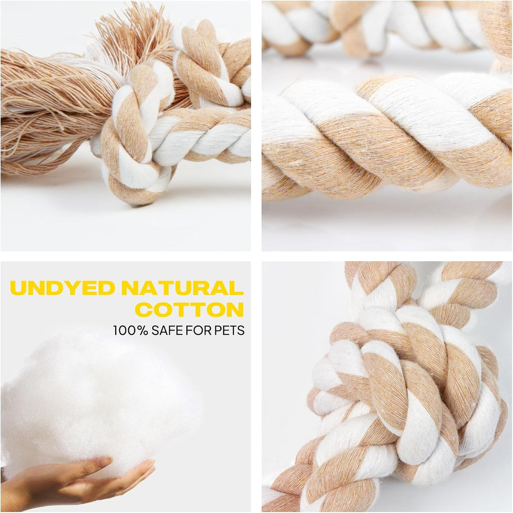 Fida Heavy Duty Dog Rope Toys for Medium Large Dogs, Chew Tug Toys, 4 Pack | Natural Cotton, Ball/Ring/Knot/Twist for Interactive Play, Tug of War, Fetch, to Keep Them Busy