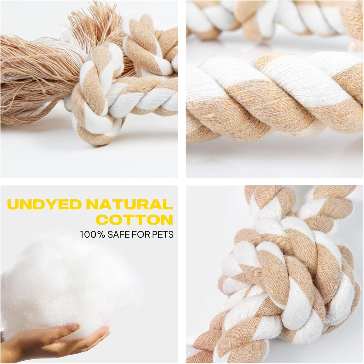 Fida Heavy Duty Dog Rope Toys for Medium Large Dogs, Chew Tug Toys, 4 Pack | Natural Cotton, Ball/Ring/Knot/Twist for Interactive Play, Tug of War, Fetch, to Keep Them Busy