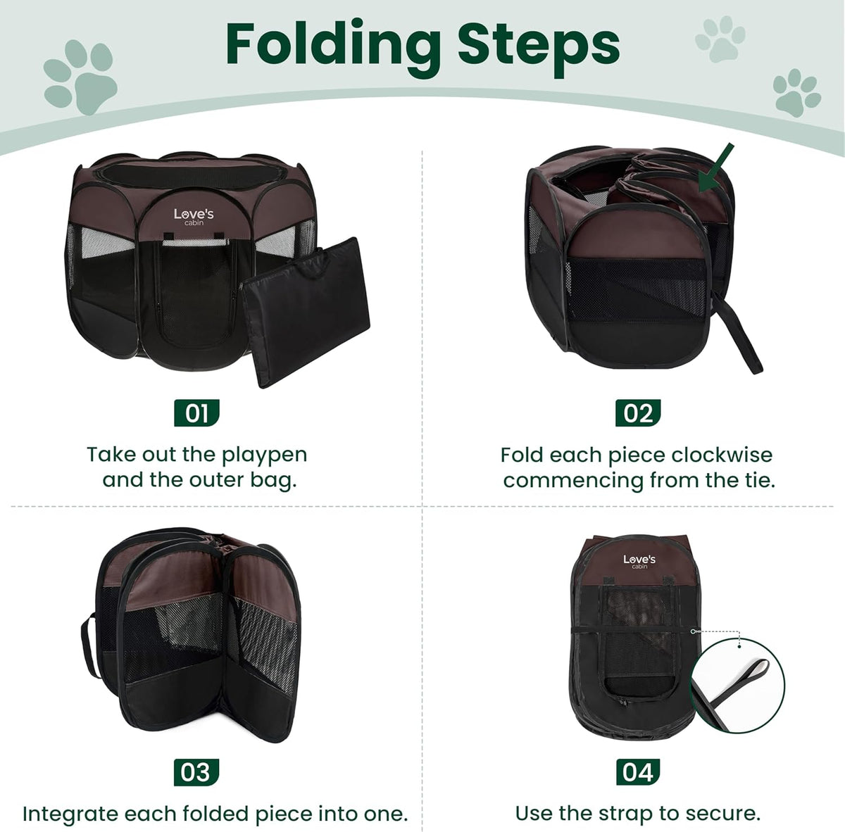 Love's cabin Pet Puppy Dog Playpen, Large Dog Tent Crates Cage Indoor/Outdoor, Portable Playpen for Cat, Foldable Pop Up Dog Kennel Playpen with Carring Case, Removable Zipper Top, Brown