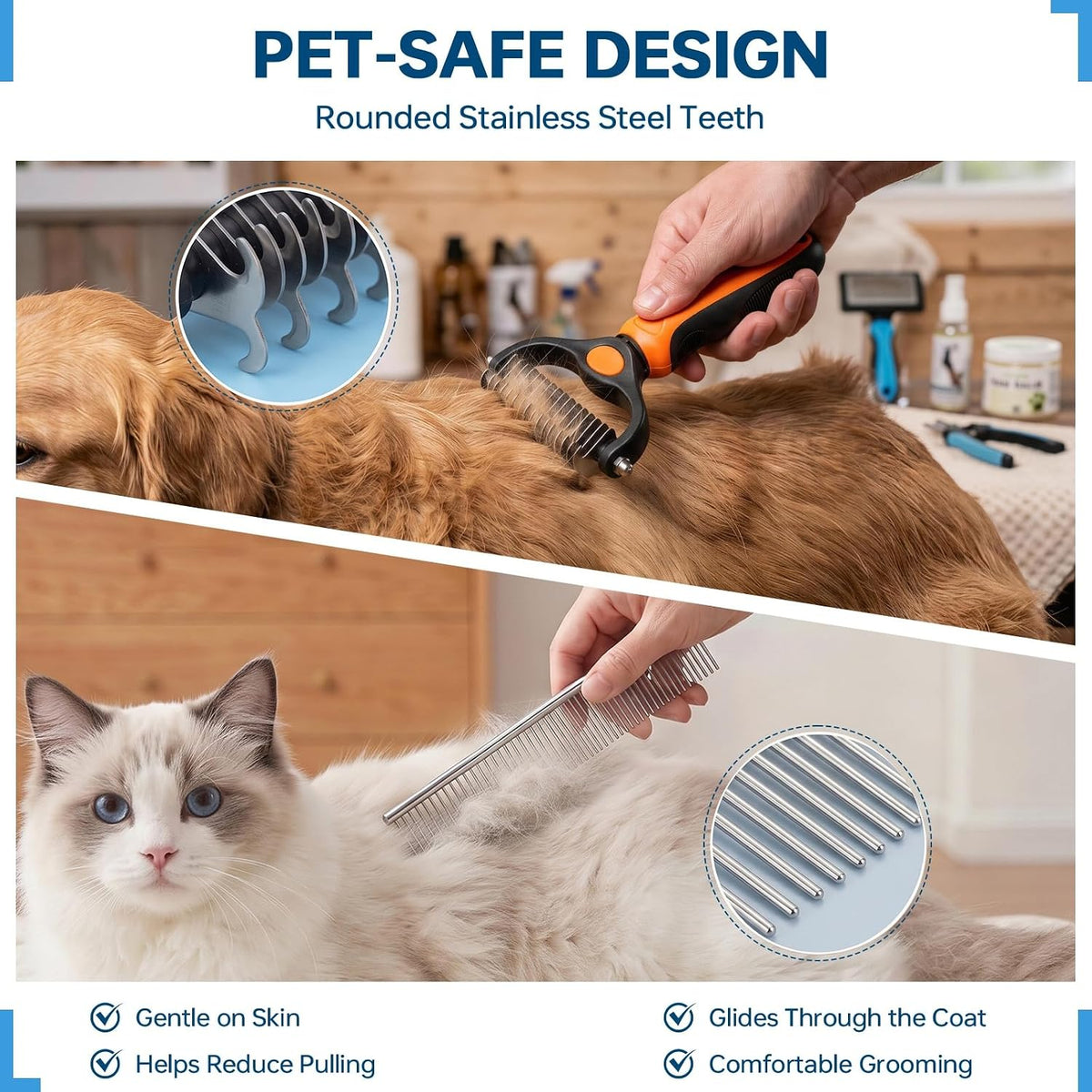 Pet Grooming Comb, Deshedding Dog Brush & Undercoat Rake, Orange
