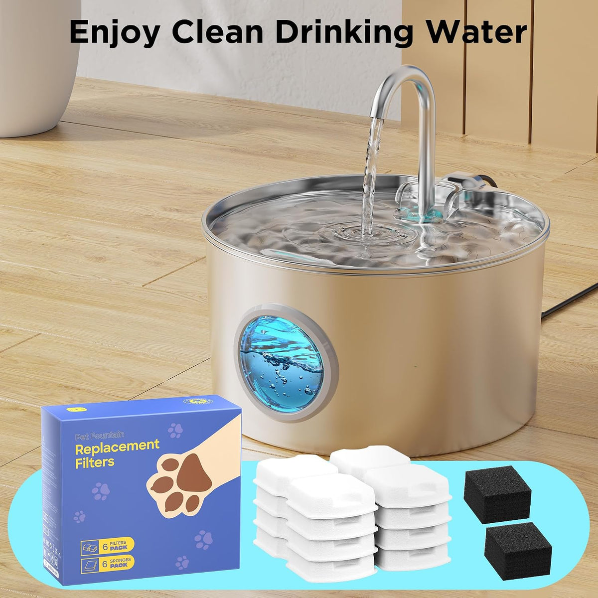 GIOTOHUN 24 Cat Water Fountain Filter: 12 Filters & 12 Sponges