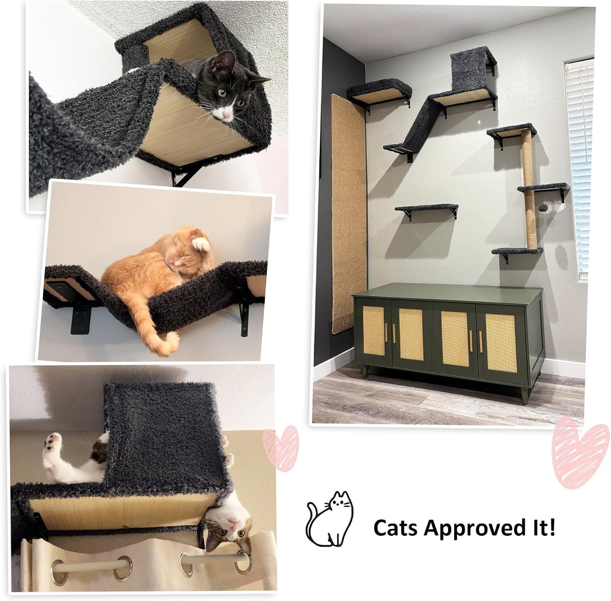 FUKUMARU Cat Wall Shelves, 4 in 1 Set, Grey