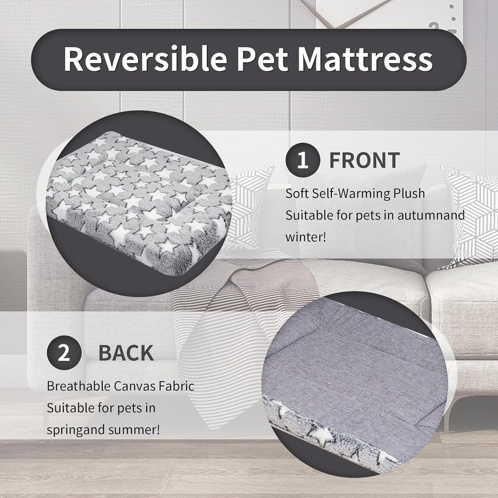 Dog Crate Mats, Dog Bed Mat, Cat Mat - Short Plush Pet Mat Crate Pad for Small Dogs, 1.6-inch Thick Thin Dog Mat, Machine Washable (Grey Star, 30.0" L x 20.0" W x 1.6" Th)