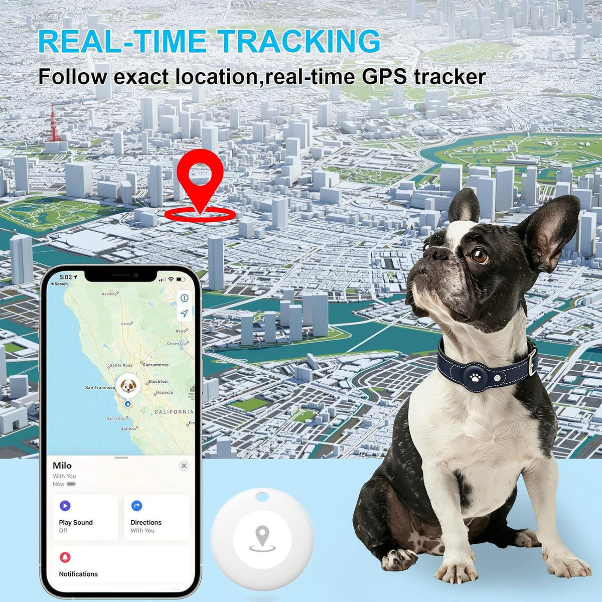 GPS Tracker for Dogs, Dog GPS Tracker, Pet Location Tracker with Collar, Real-Time Tracking, No Monthly Fee or Subscription, Waterproof, 365-Day Long Battery Life, Dog Tracking Device, iOS & Android