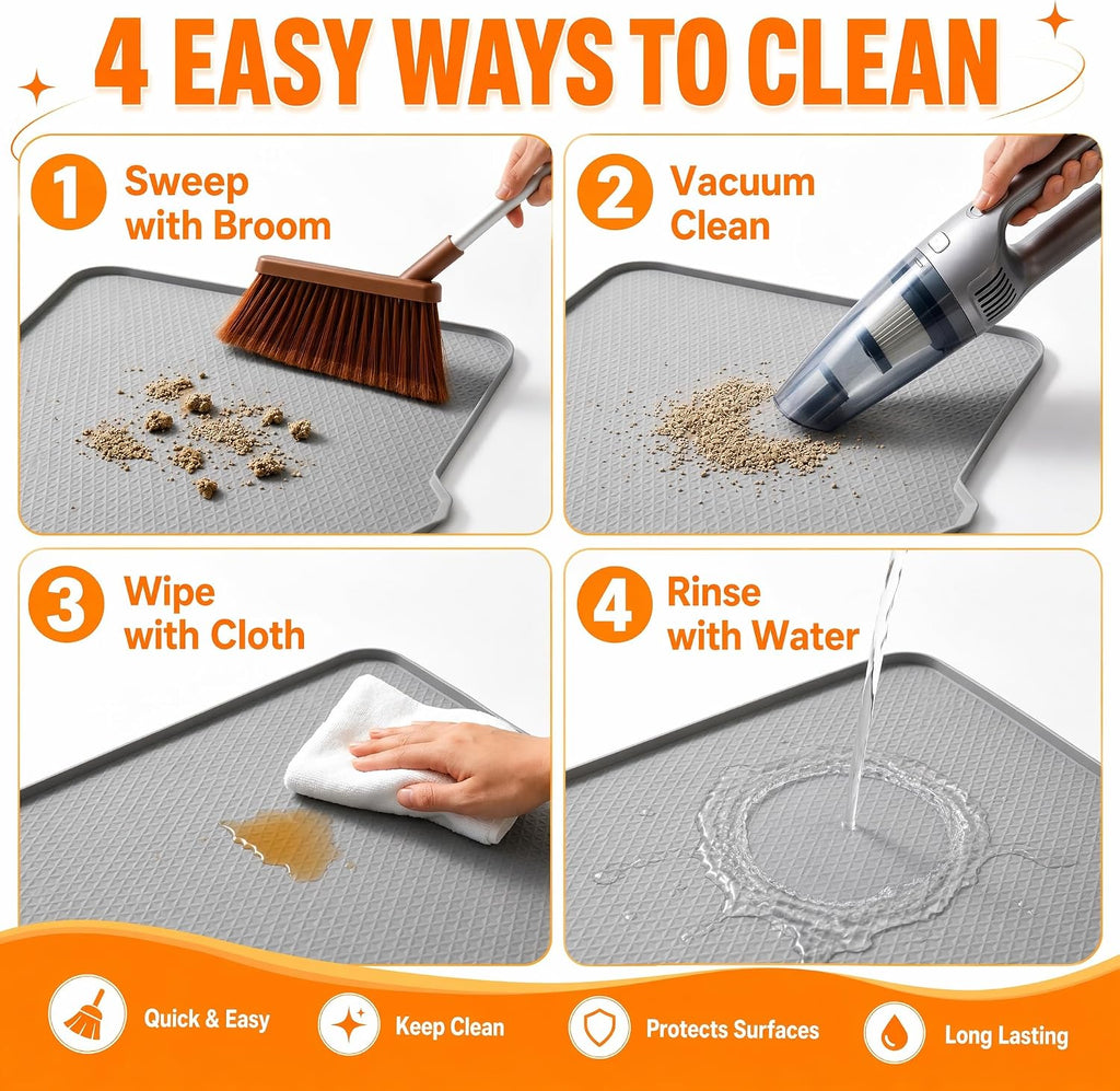 Cat Litter Mat, XL 40"x28" Silicone Litter Box Mat, Tilted Drain Spout | Litter Mat Fit 1-2 Boxes, Extra Wide Kitty Litter Mat, Waterproof Urine Proof, Non-Slip, Easy to Clean, High Edge