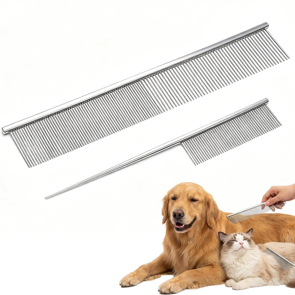 2-Piece Metal Greyhound Comb Set for Long-Haired Dogs & Cats