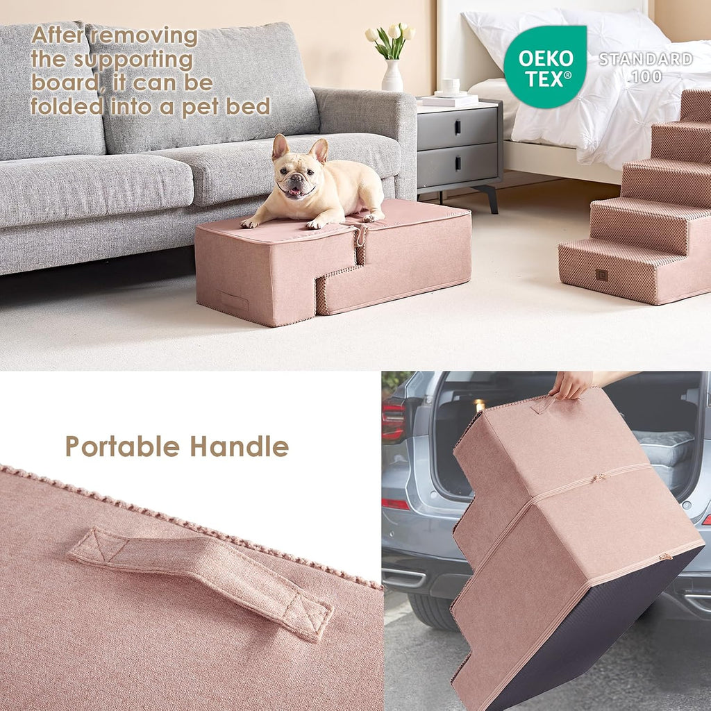 EHEYCIGA Dog Stairs for Bed 18" H, 4-Step Dog Steps for High Bed, Pink
