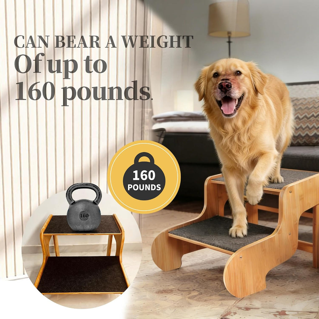 Extra Wide Dog Stairs for Large Dogs, 3-Step,Supports Up to 160 LB