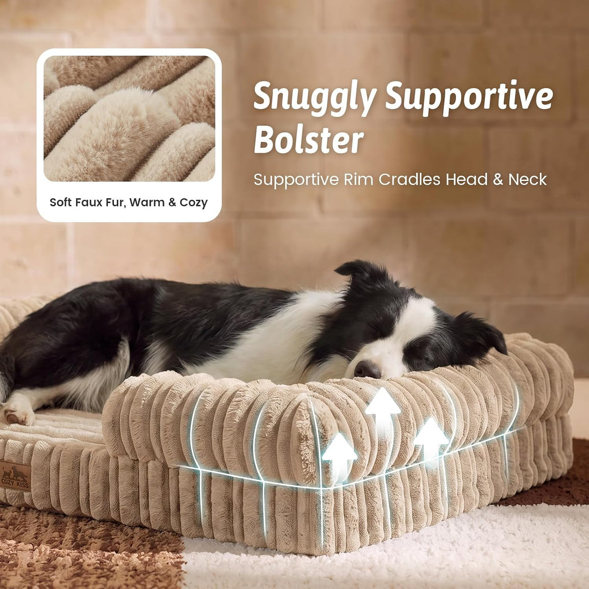 COZY KISS Orthopedic Warming Dog Beds Large Sized Dog, 44 inches, XL, Khaki