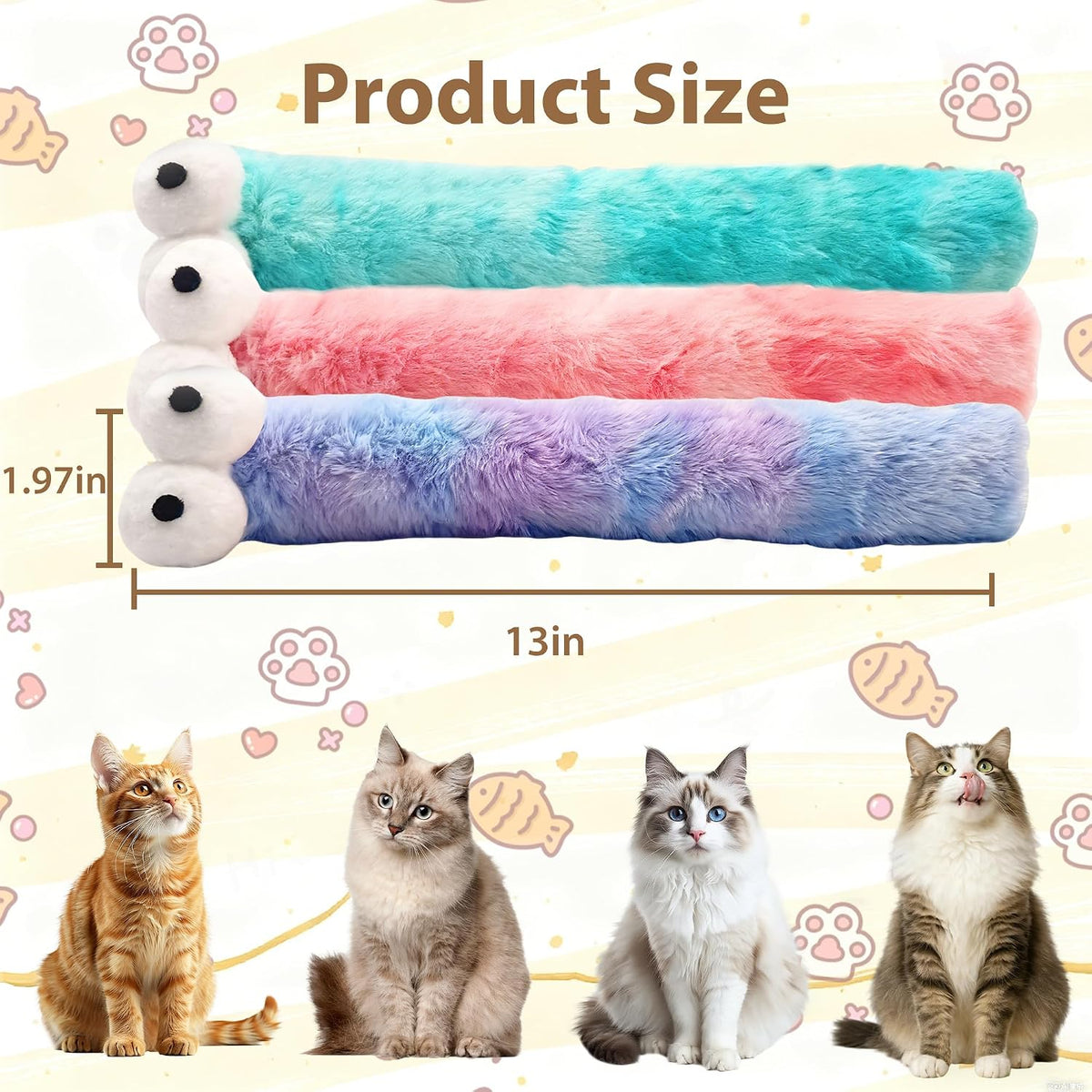 Cat Toys Pillows 3 Pack, Large 13” Cat Kicker Toys with Catnip Inside, Durable Interactive Cat Toys for Indoor Cats, Soft Kick Sticks for Exercise & Play