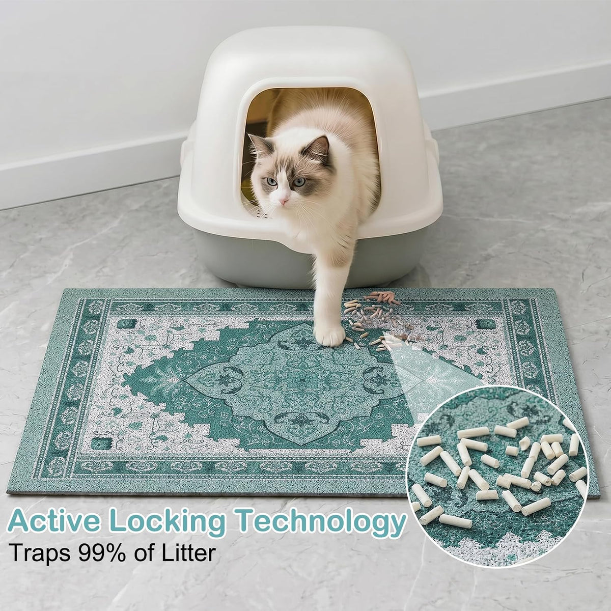 Glittme Cat Litter Mat, 33"x22" Non-Slip Washable Trapping Mat for Cats | Litter Trapping Mat With Thick PVC Coil To Catch Scatter, Soft On Paws And Waterproof Bottom To Protect Floors