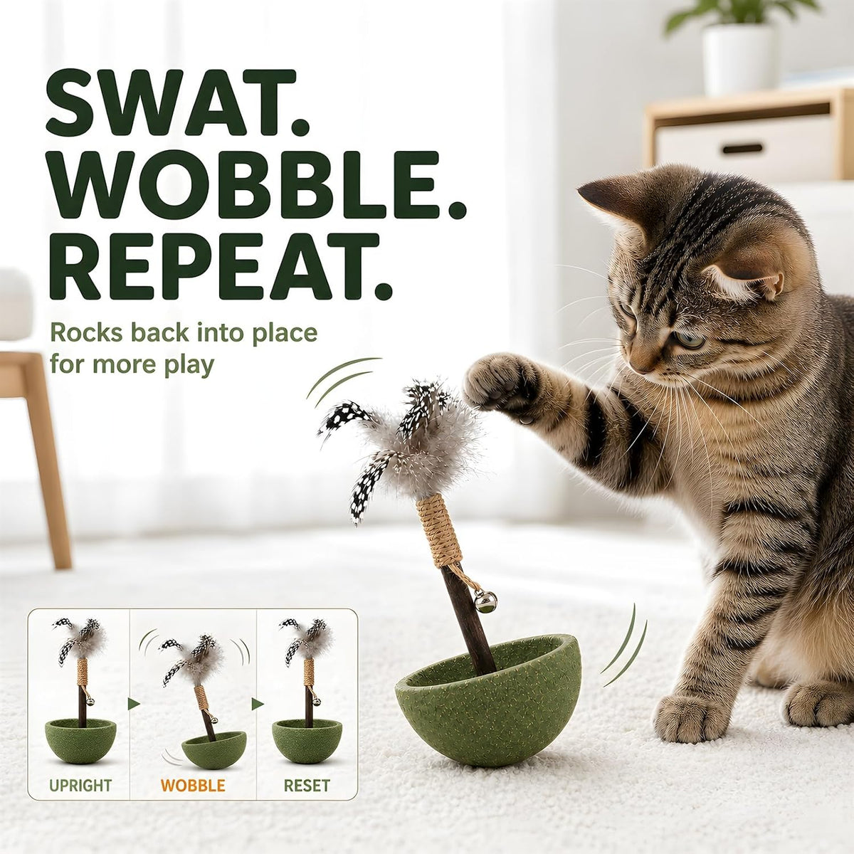 2-Piece Feather Tumbler Cat Toy with Catnip & Bell with Silvervine Stick
