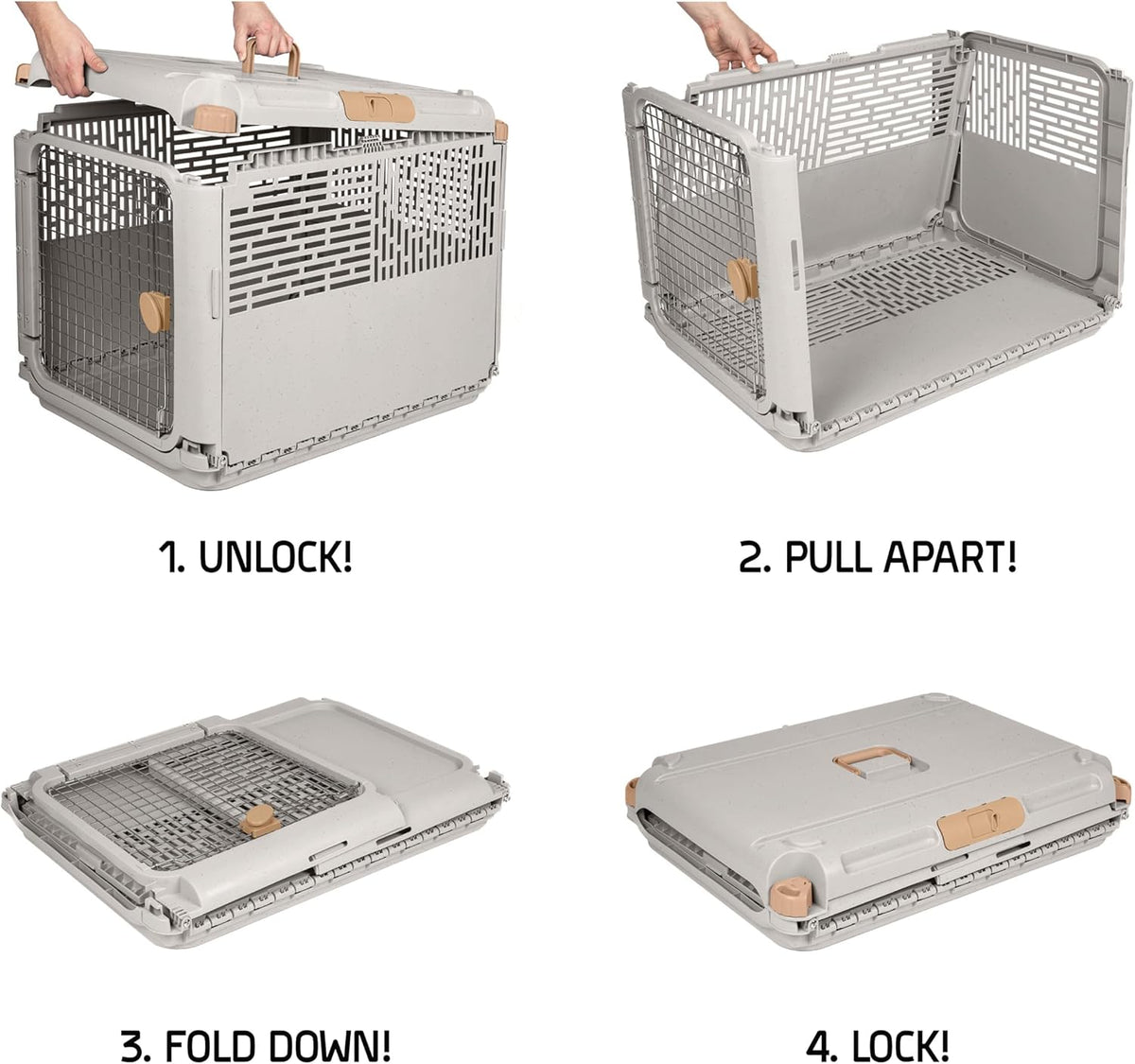 SportPet Designs Collapsible Medium Pet Travel Carrier (Tan), Hard-Sided Kennel for Medium Dogs, Puppies, Cats, Kittens, Animals up to 50lbs, Washable Home & Outdoor Pet Crate, 30.6"L x 22"W x 23.25"H