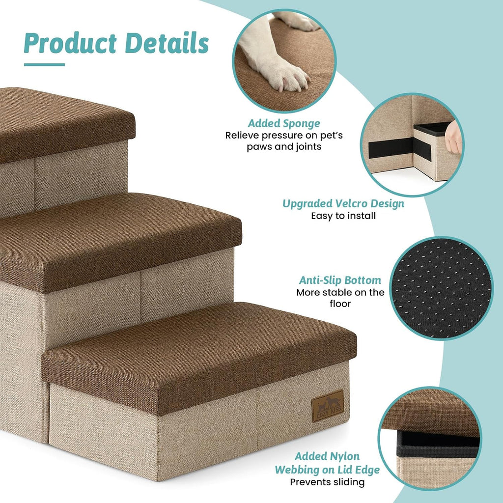 COZY KISS Dog Stairs with Storage, 22.6" H Dog Steps with Condo, 4-Step
