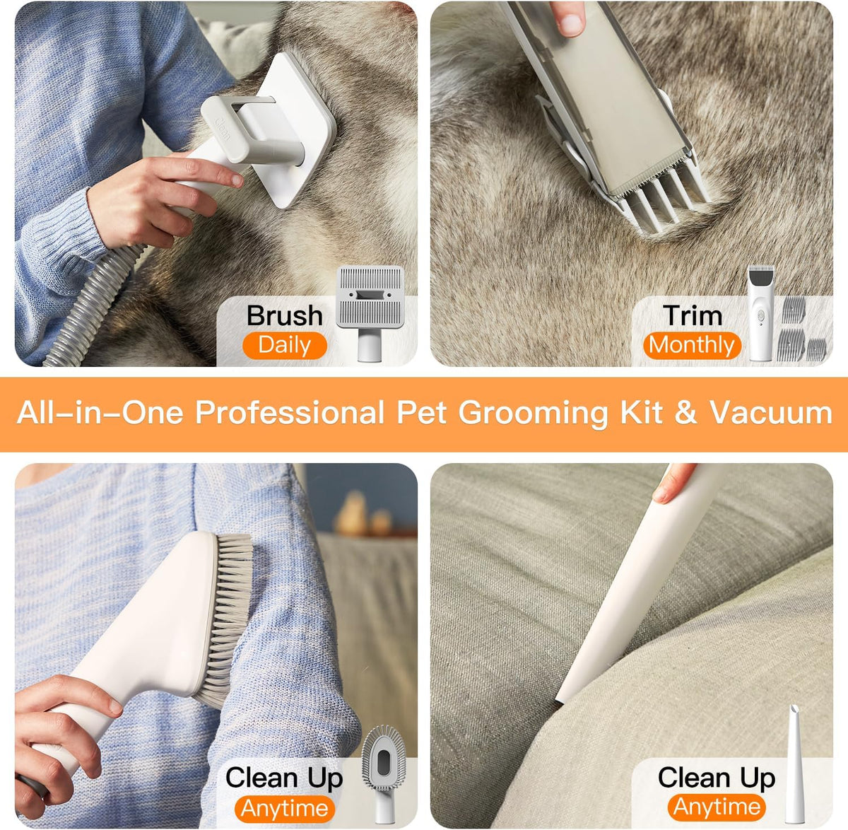 Fixr Pet Grooming Vacuum & Dog Hair Vacuum, 12000Pa Powerful Pet Grooming Kit with 2L Large Dust Cup, Low Noise Dog Vacuum for Shedding Grooming Hair, 3 Suction Levels, 5 Grooming Tools