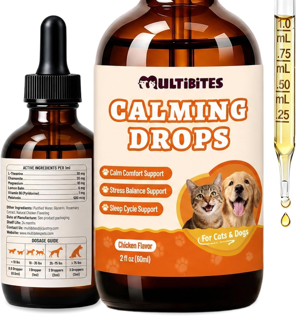 2 fl oz Calming Drops for Dogs &Cats, Liquid Melatonin Sleep Aid