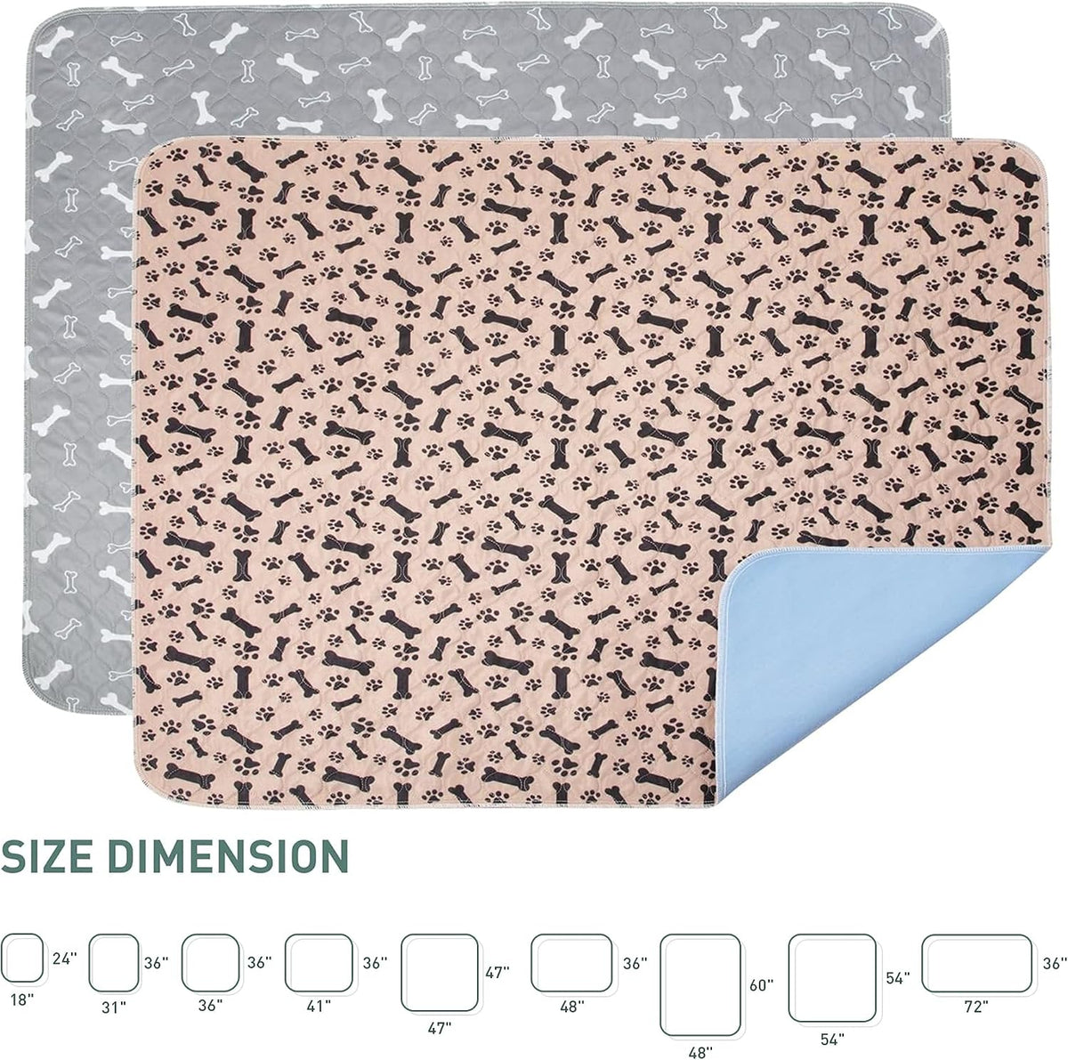 Eterish Reusable Washable Pee Pads for Dogs Small/Large/Extra Large 18'' x 24'' 2 Pack, Absorbent Pet Puppy Dog Training Pads Non-Slip, Waterproof Whelping Potty Pads for Dogs Leak-Proof