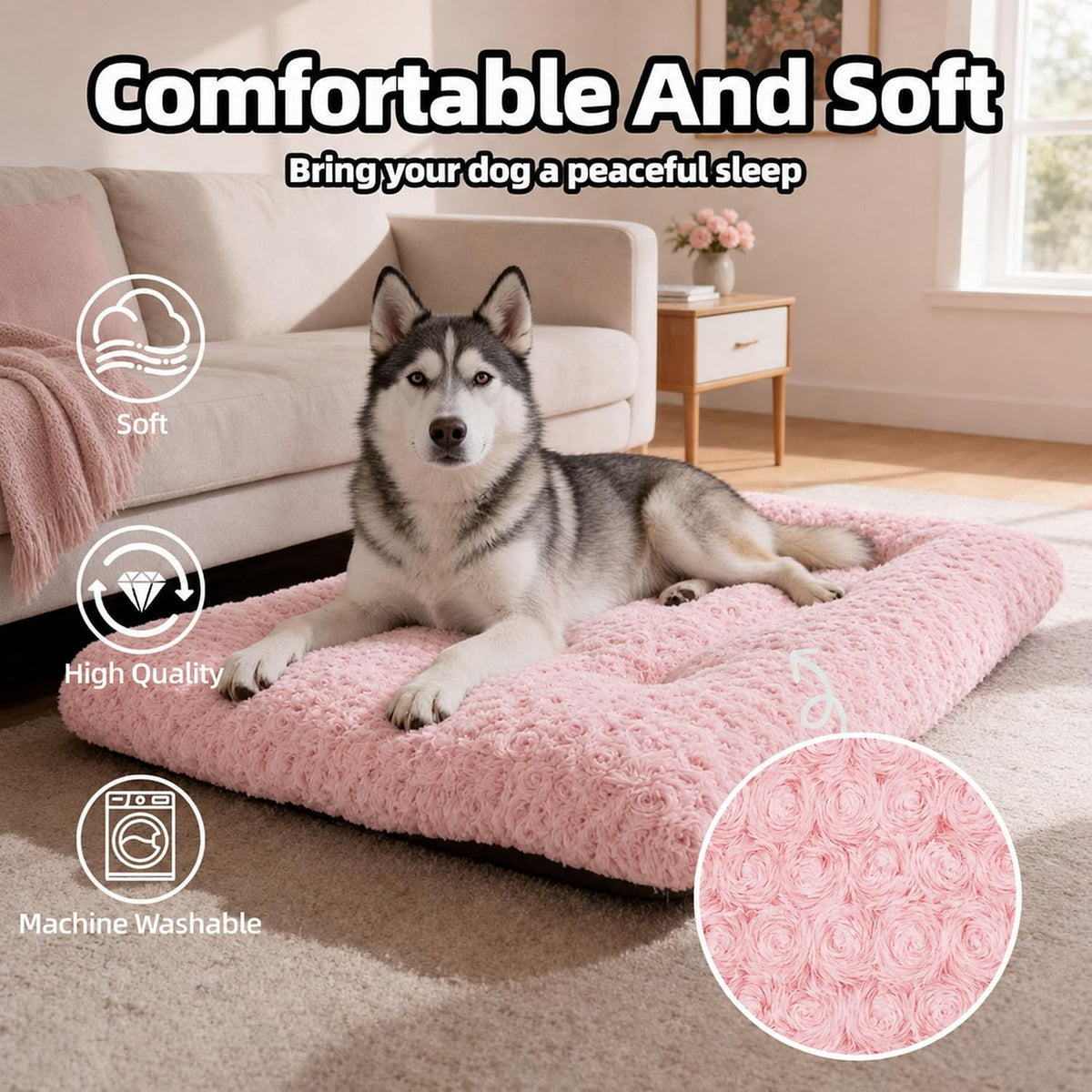 Dog Bed Large Size, Plush Washable Pet Bed Mat, Dog Crate Bed 41"x27"