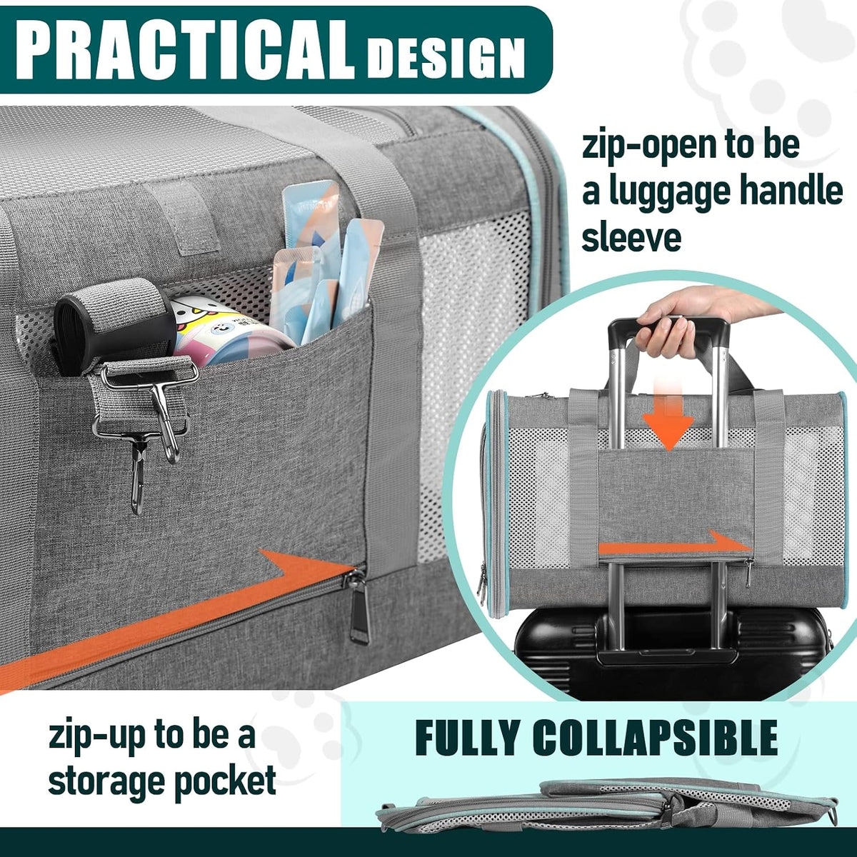 GAPZER Large Cat Carrier Soft, Collapsible Travel Pet Carry Bag, Small Dogs