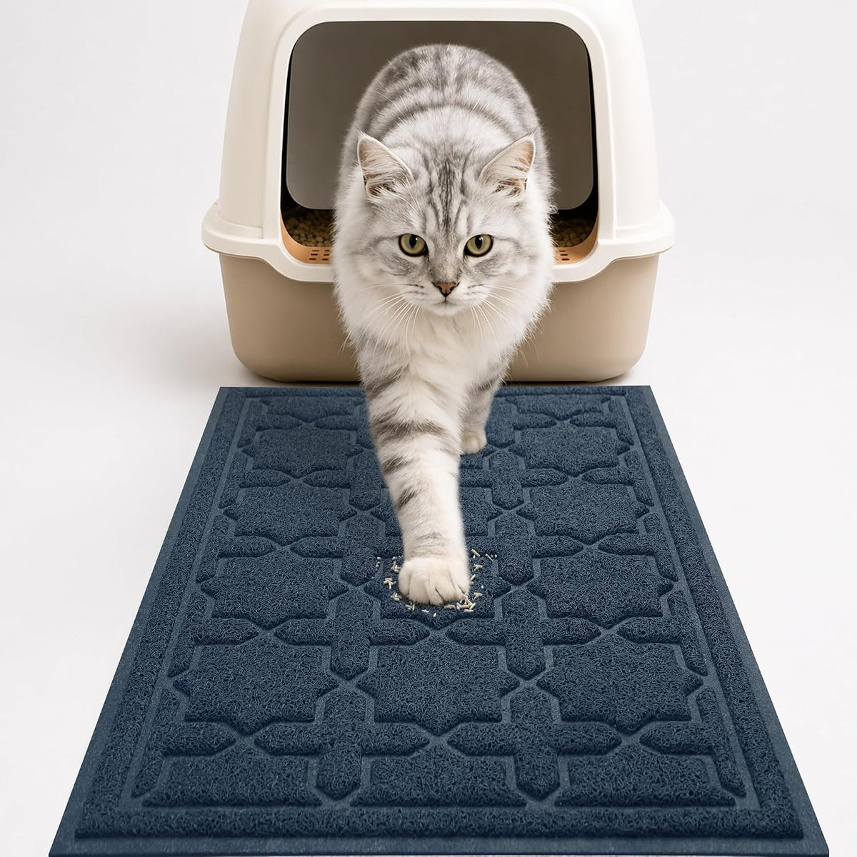 Yimobra Cat Litter Mat, Waterproof Litter Trap Mat, 35.4x23.6, Dark Blue | PVC Litter Box Mat with Non Slip Backing, Easy Clean Surface and Scatter Control Design for Cleaner Floors