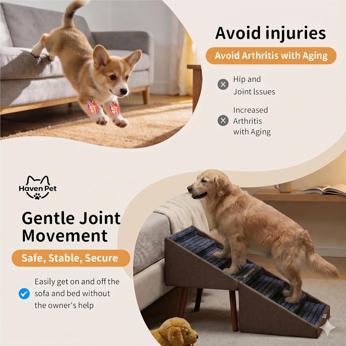 XXL 2-in-1 Ottoman Dog Stairs for Large Dogs,21.6 Inch Foldable