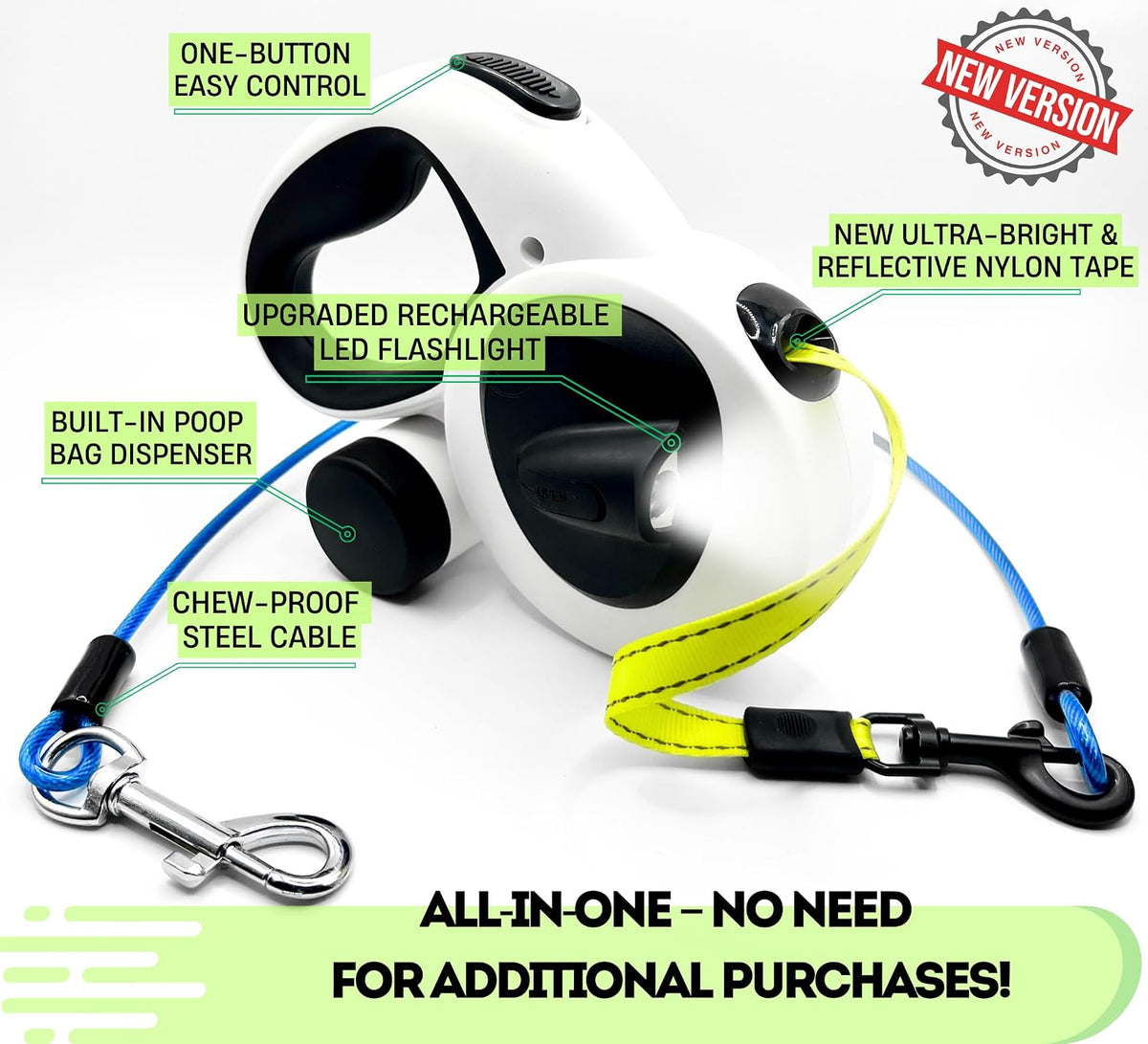 Snuggle Paws All-in-One Heavy Duty Retractable Dog Leash for Medium Dogs