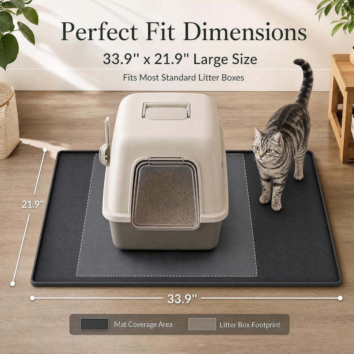 Silicone Cat Litter Mat,Large Waterproof,33.9 x 21.9 in,Black