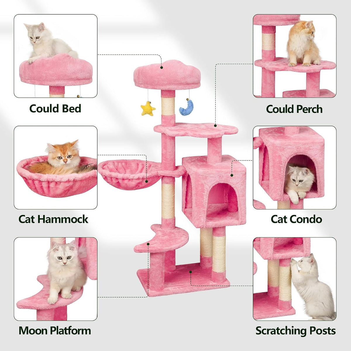 Meecal 43-Inch Small Cat Tree Cute for Kittens Under 6 Months 9lbs, Pink