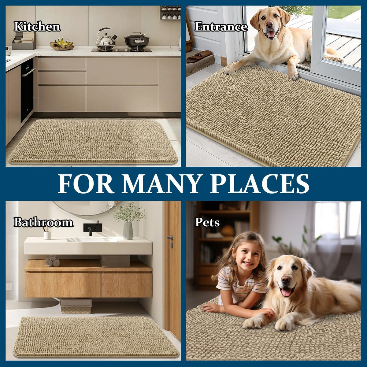 OLANLY Dog Door Mat for Muddy Paws 59x35, Super Absorbent Chenille Mud Mat