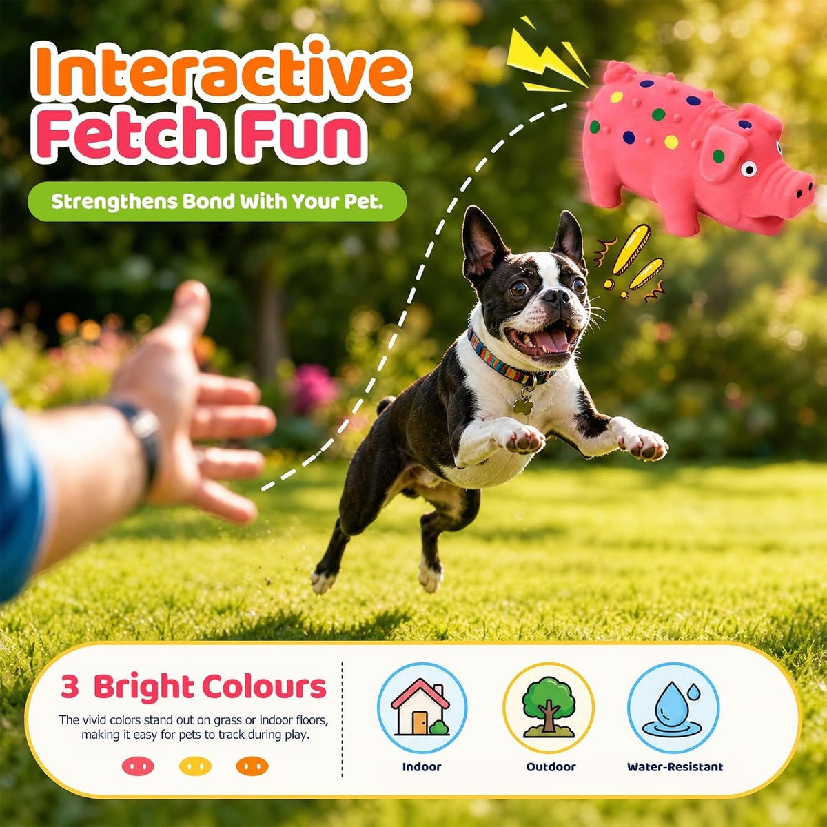 POPLAY 3 PCS Squeaky Latex Grunting Pig Dog Toys, 4 Inch Durable Rubber | Prank Nosie Maker Puppy Chew Toys Rubber Squeeze, Gift for Dogs
