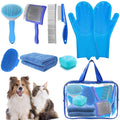 8PCS Dog Slicker Brush for Dogs Grooming Kit,Bath Grooming Kit for Pets,Hair Brush Set with Towel,Washing Gloves,Slicker Comb,and Shampoo Scrubber Brush for Small and Large Dogs and Cats(Blue)