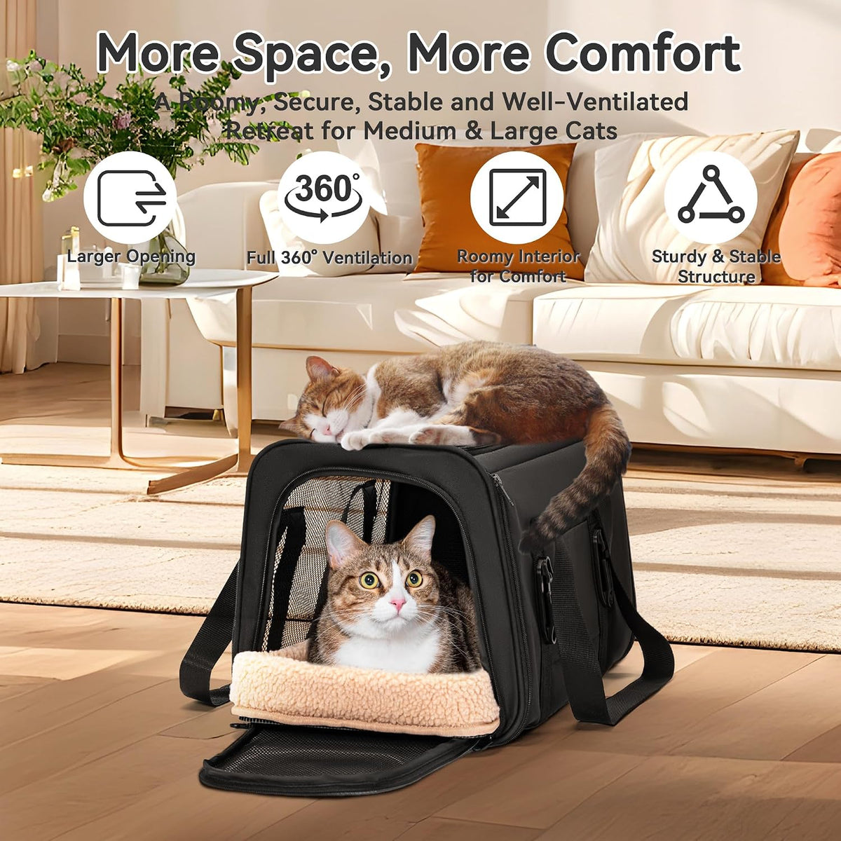 PETSFIT Large Cat Carrier with Patented Safety Buckles,Big Cats Up to 20 lb
