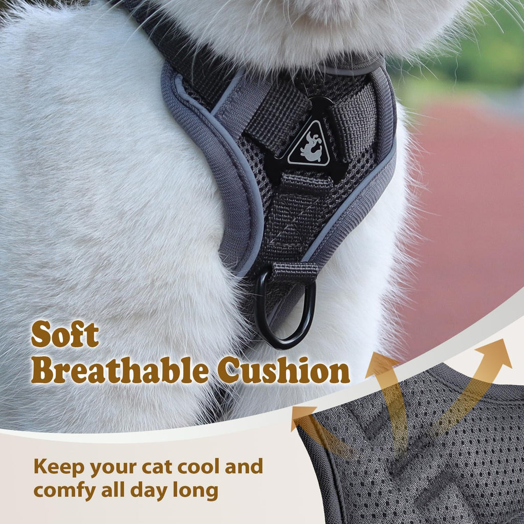 Cat Harness and Leash for Walking, Escape Proof Soft Adjustable Vest Harnesses for Cats (Grey, S : Cat Weight 3.3-6.6 LB)
