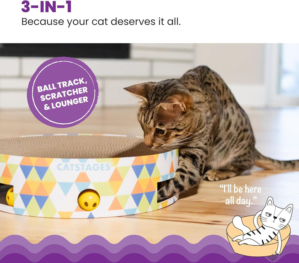 Catstages Bowl Track Scratcher 3-in-1 Ball Track, Scratcher, Lounger, 13.8"