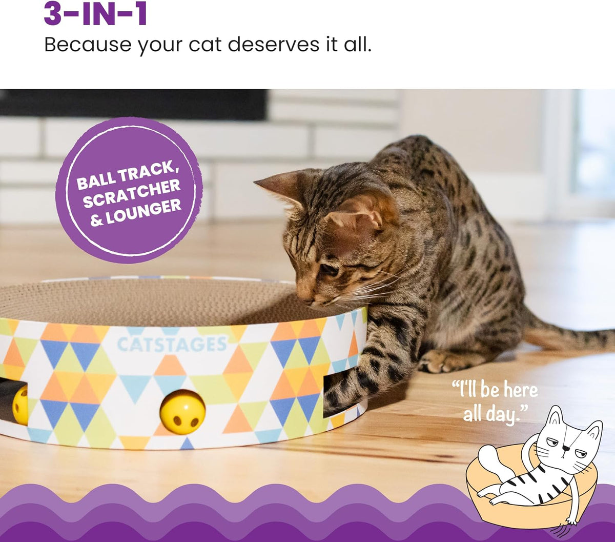 Catstages Bowl Track Scratcher 3-in-1 Ball Track, Scratcher, Lounger, 13.8"
