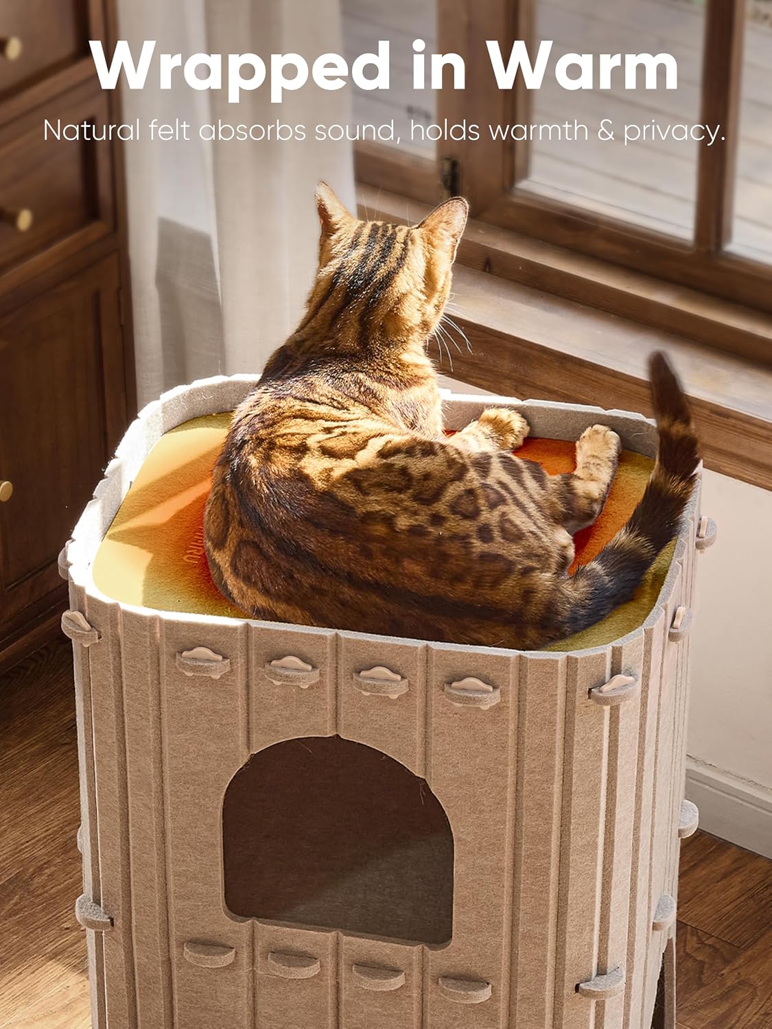FUKUMARU Cat House for Indoor Cats, Warm Felt Cat Bed, Scratch Resistant