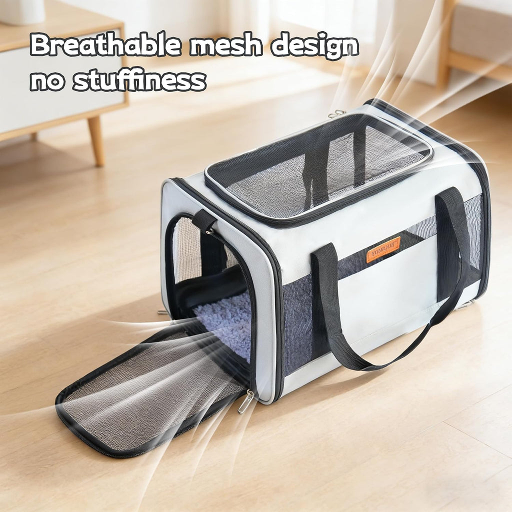 YUNIQUE Soft-Sided Cat & Dog Carrier for Pets Up to 15 Lbs, Airline Approved Collapsible Travel Puppy Carrier with Lightweight Fabric Design (lightgrey)