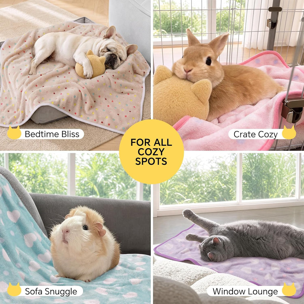 1 Pack 3 Blankets Super Soft Cute Dot Pattern Pet Blanket Flannel Throw for Dog Puppy Cat Dot (Large(41x31), Beige/Brown/Pink)