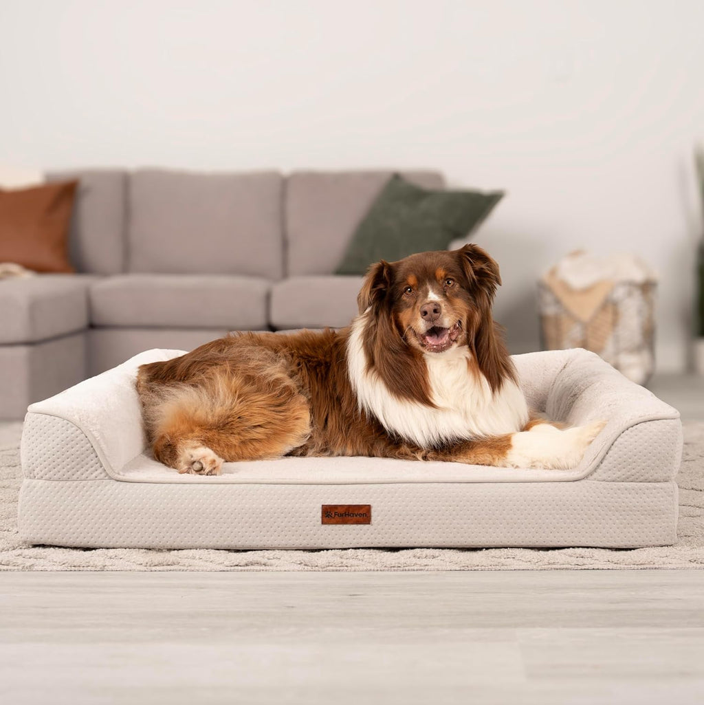 Furhaven Plush & Embossed Velvet Cooling Gel-Top Dreamer Sofa Pet Bed, Clay, Jumbo