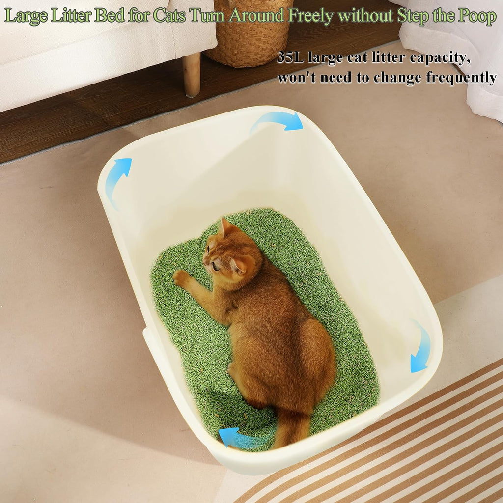 Vealind Large Cat Litter Box for Indoor Cats High Sided and Low Entry Litter Box 22.2"×14.9"×12" Tall Litter Boxes with High Back Deep Wall XL Cat Litter Boxes (White)