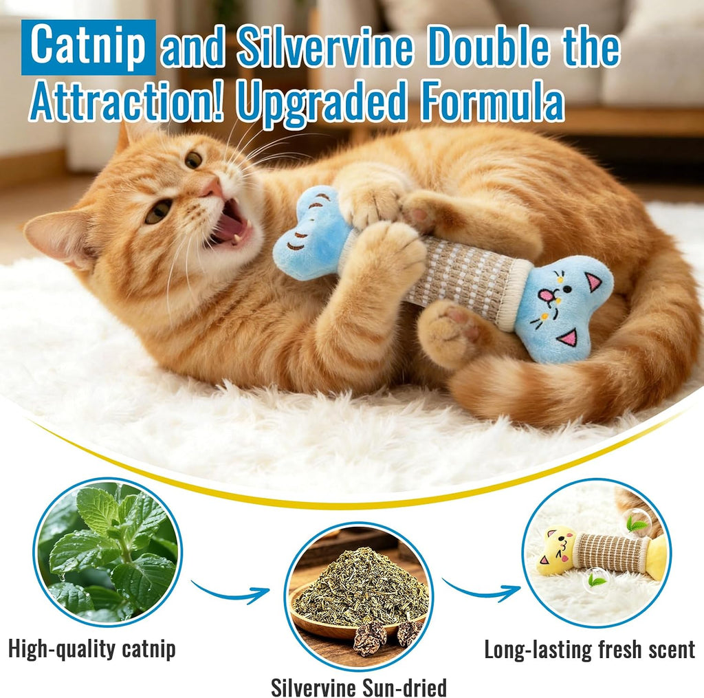ENNOKEY Catnip Cat Toys Pillows for Indoor Kittens Kicker Chew, 9.45 Inches | Crinkle Sound, Durable Soft Sisal Material, Safe Teeth Cleaning, Interactive Fun