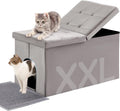 MEEXPAWS Cat Litter Box Enclosure Furniture XXL Velvet Lift Design Lid | Extra Large Hidden Cat Washroom Bench Ottoman, Storage Cabinet Dog Proof, Urine Proof, Easy Clean, Quick Assembly, Grey