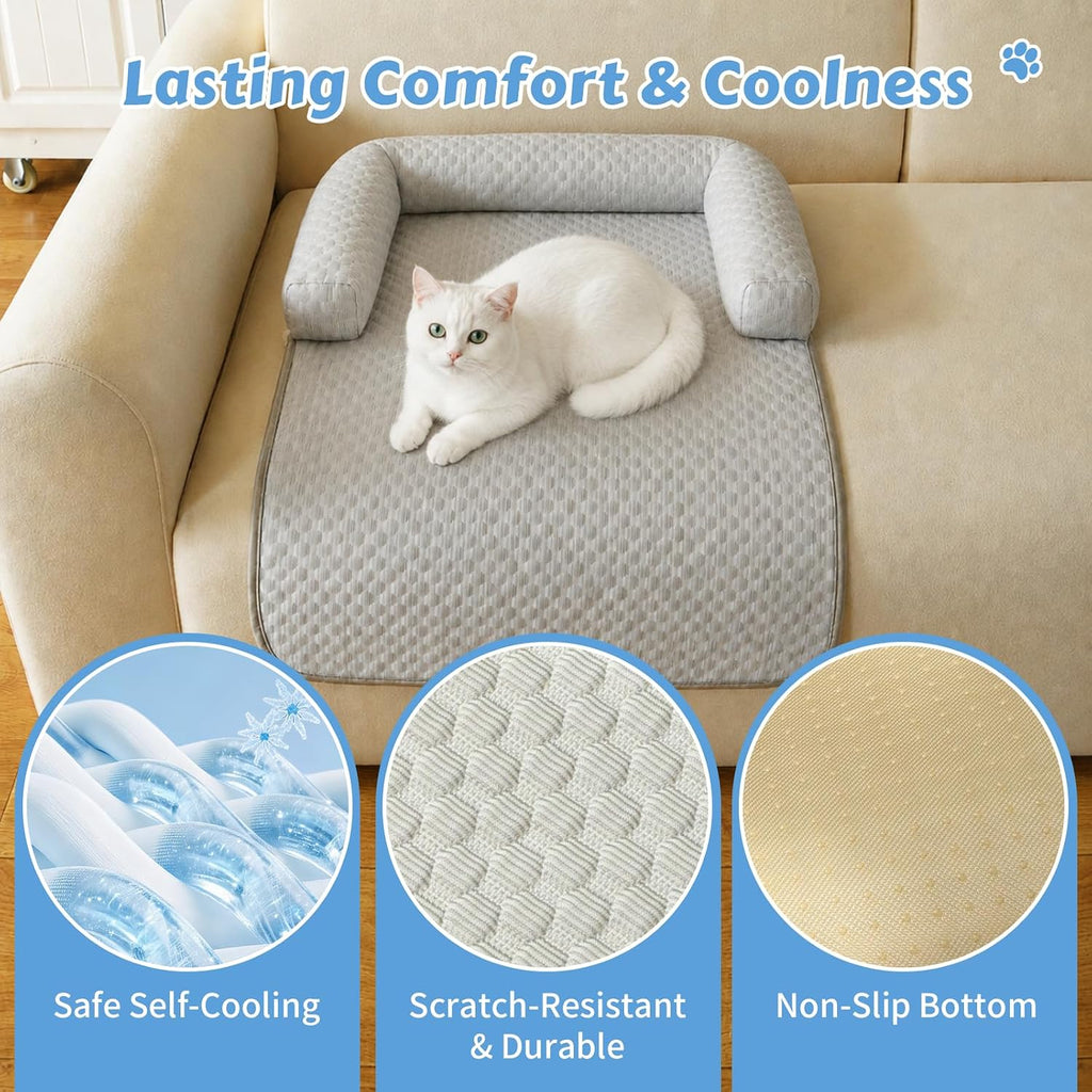 Cooling Pet Bed Mats with Neck & Head Support, 31.5 x 23.62 inch Grey