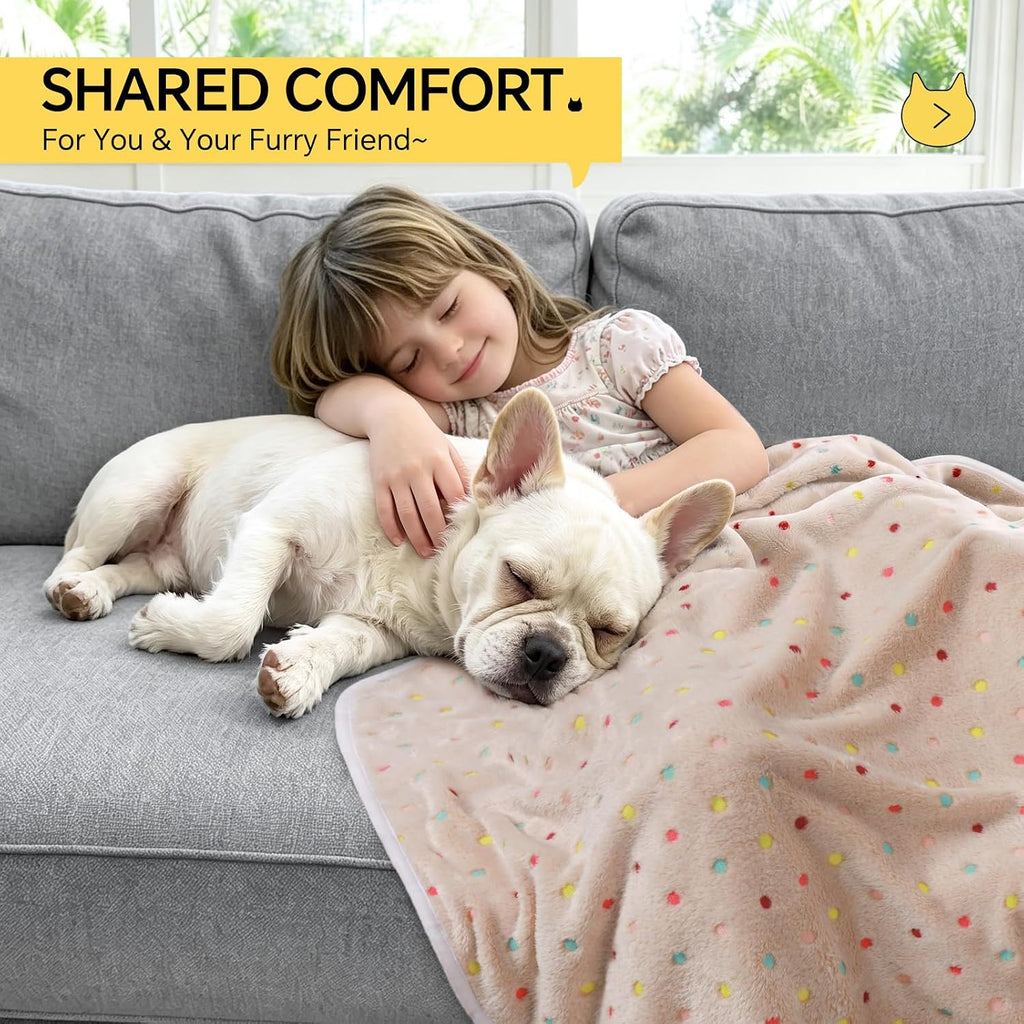 1 Pack 3 Blankets Super Soft Cute Dot Pattern Pet Blanket Flannel Throw for Dog Puppy Cat Dot (Large(41x31), Beige/Brown/Pink)