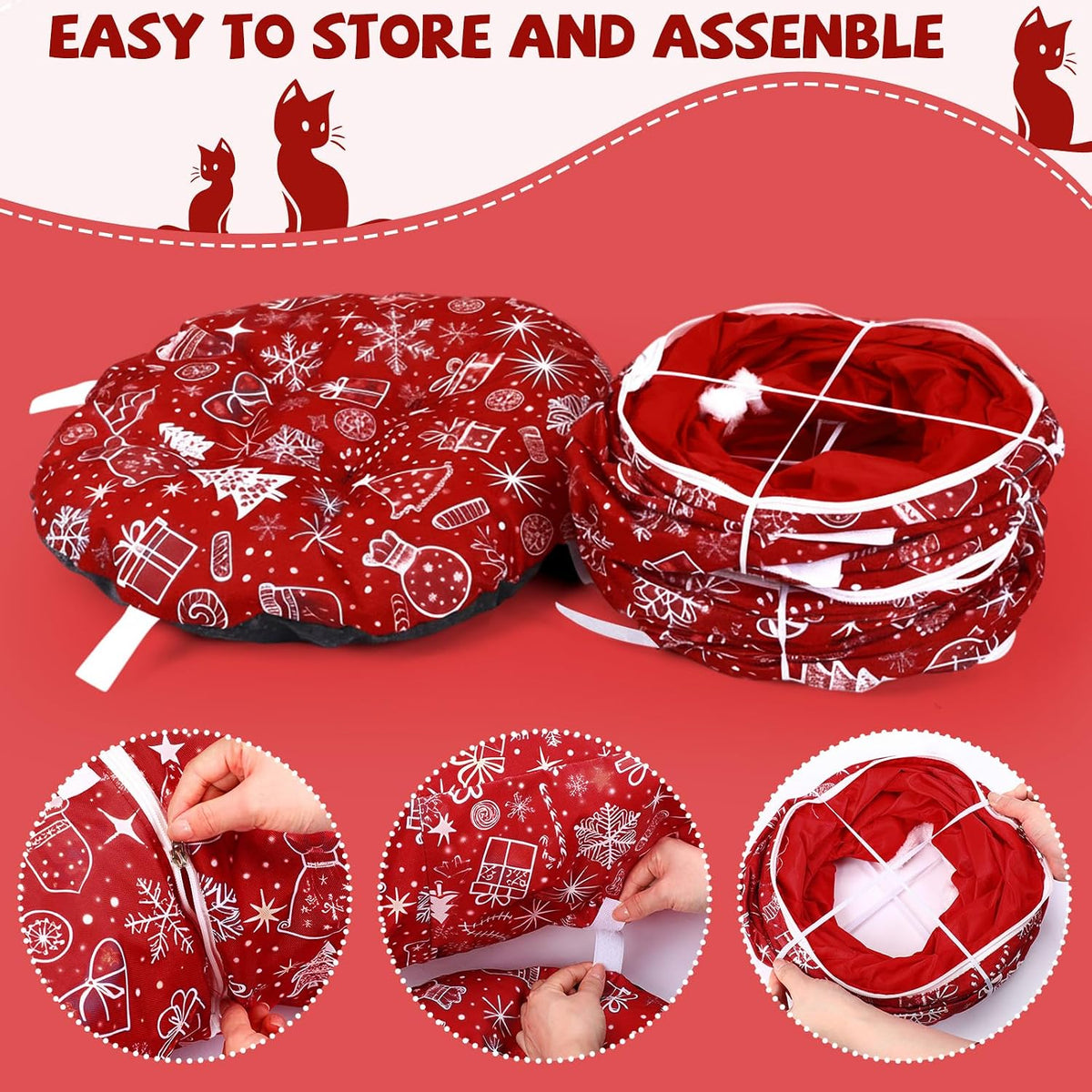Cat Tunnel Christmas Tree Skirt Cat Donut Tunnel Bed, Gift Box